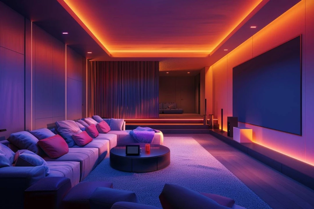 home theater lighting, theater lighting ideas, smart lighting, recessed lights, DIY home theater lighting