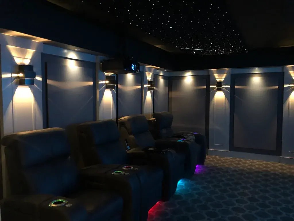 home theater lighting, theater lighting ideas, smart lighting, recessed lights, DIY home theater lighting